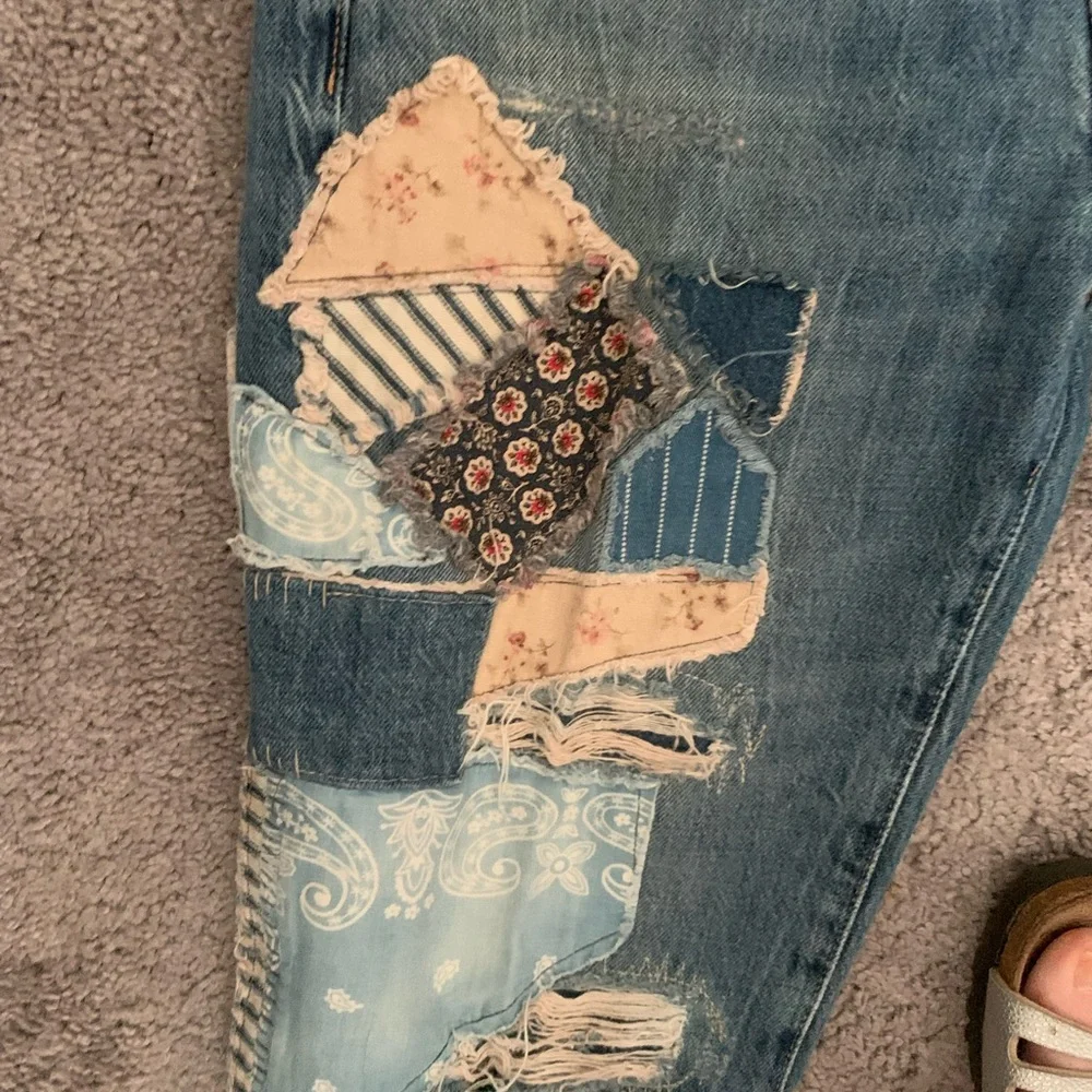 Polo Ralph Lauren Avery Boyfriend heavy Patchwork factory distressed Blue Jeans - Picture 9 of 12